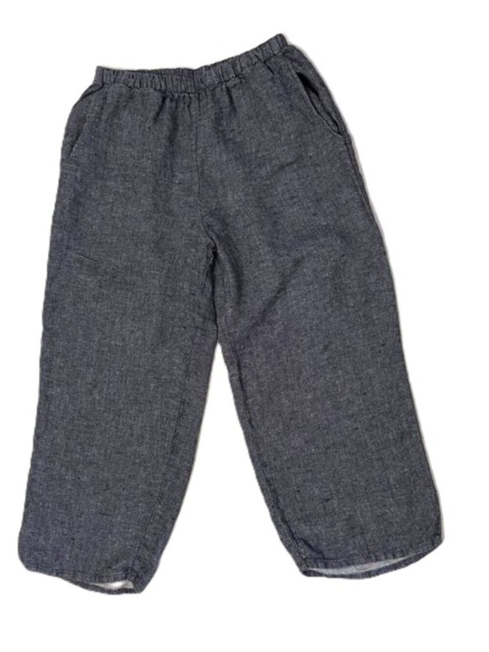 FLAX Pants 100% Linen Sz S (6-10) Blue Elastic Waist Pockets Lagenloook Pull On
